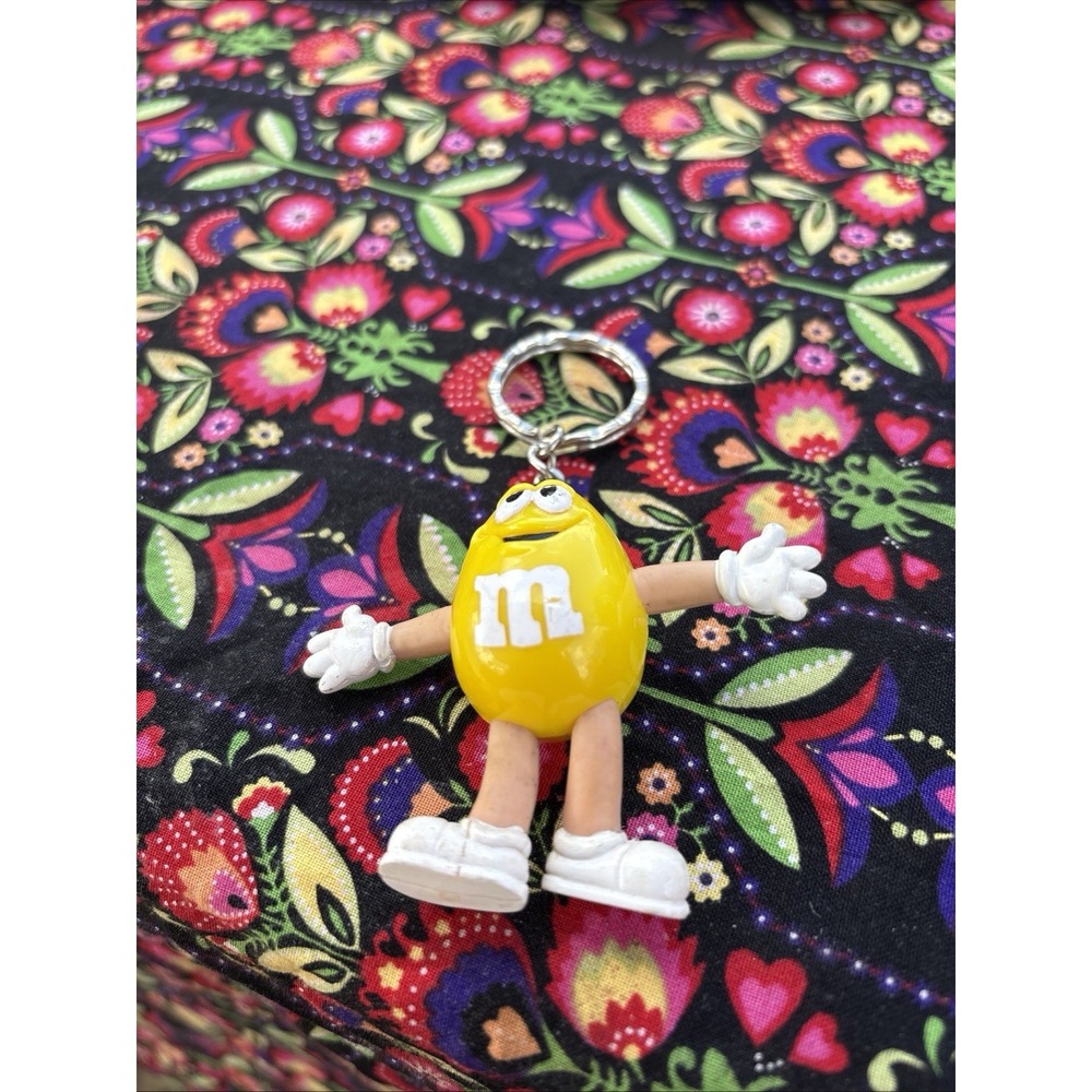 Silver PVC Yellow M & M Charm Pendant On A Silver Keyring Keychain!!